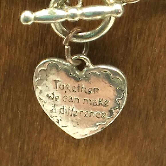 Together We Can Make A Difference Silver-tone Pink Enamel Hearts Crystal Bracele - Picture 5 of 13